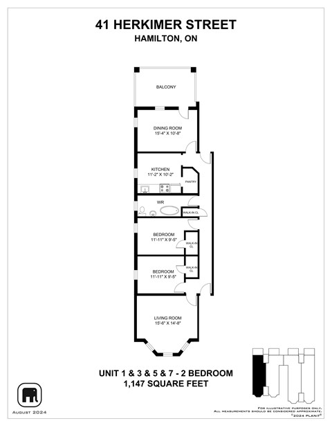 A floor plan for an apartment at 41 Herkimer Street, Hamilton, ON.